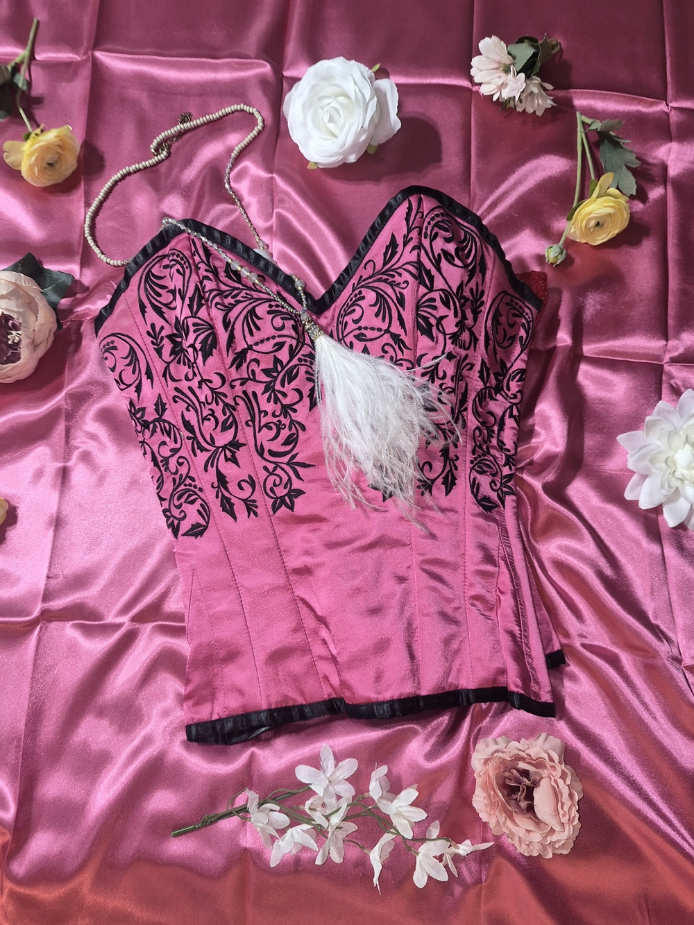 European Hot Pink Floral Corset Bustier Top